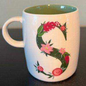 Stylish Letter “S” Initial or Monogram Floral Ceramic Mug by Modern Expressions